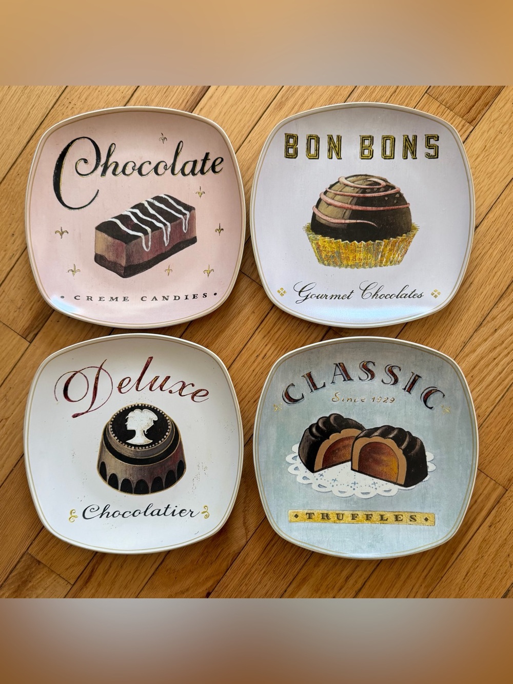 Sakura Ceramic Square Plate Set (4), Multicolor Chocolate Pattern, Printed